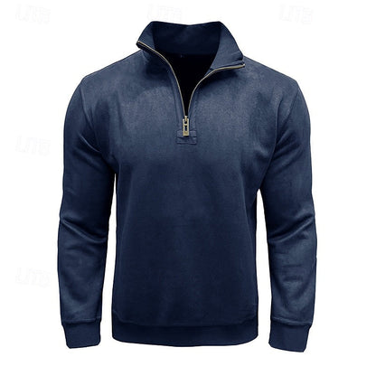 Kessoro men's quarter-zip stand-collar sweatshirt in royal blue, grey, brown, black and army green