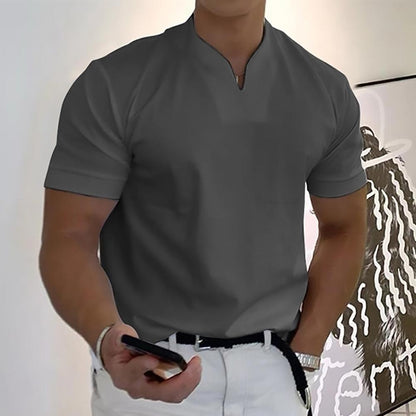 Men's refined collar short sleeve polo shirt in a ten-colour range, shown for menswear styling
