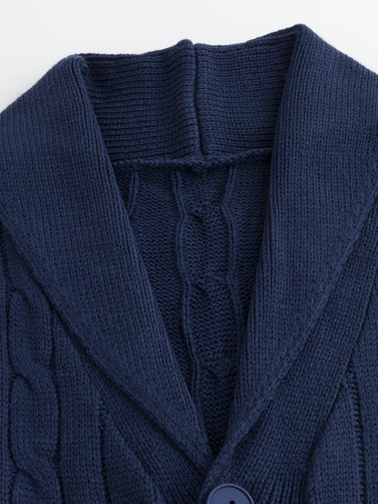 Kessoro men's shawl collar cable knit cardigan in refined classic colourways