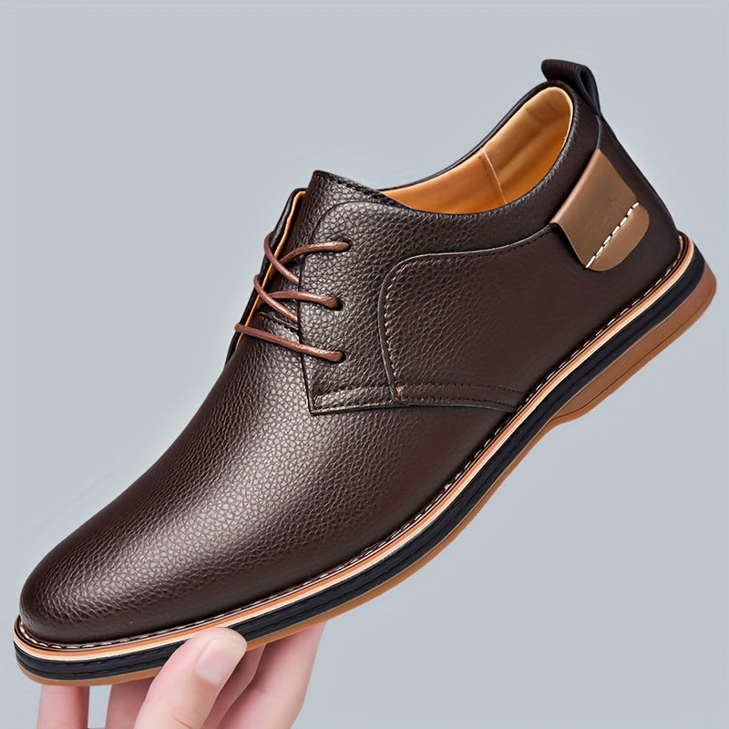Men's classic leather-look lace-up derby shoes in brown and black, view 3