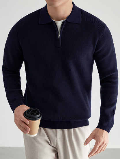 Kessoro men's refined quarter-zip collared polo sweater in smart muted colourways