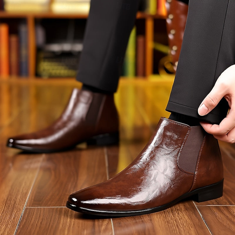 Kessoro men's polished slip-on ankle Chelsea boots in brown and black - view 6