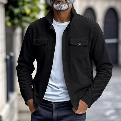 Kessoro Men's Ribbed Lapel-Collar Utility Jacket in apricot, black, army green and more colours, image 2 of 16.
