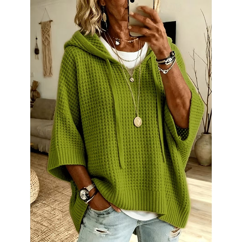 Kessoro relaxed waffle knit hoodie for women, view 4