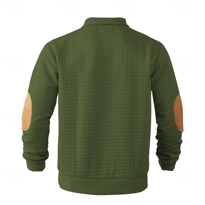Kessoro waffle textured stand collar pullover for men in Gray, view 9
