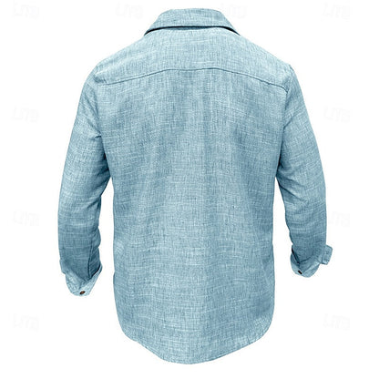Kessoro men's relaxed-fit flap-pocket utility shirt in blue, grey, beige and pink tones, view 3