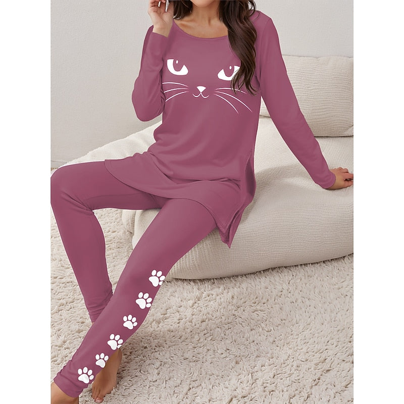Kessoro women's printed long-sleeve two-piece lounge set in black, pink, purple and gray - view 2