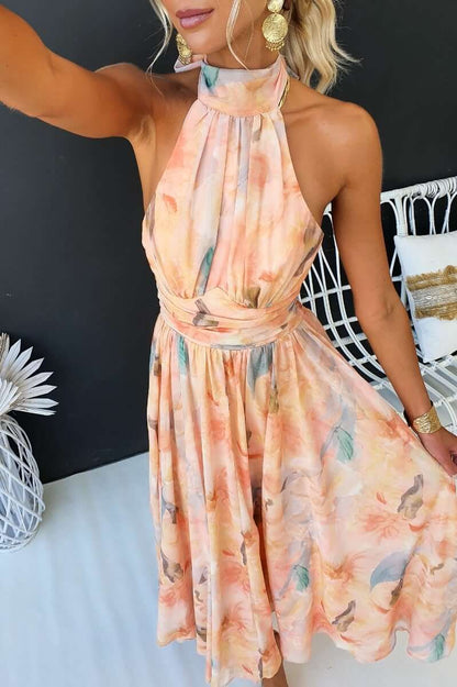 Kessoro women's tie neck sleeveless maxi dress in orange