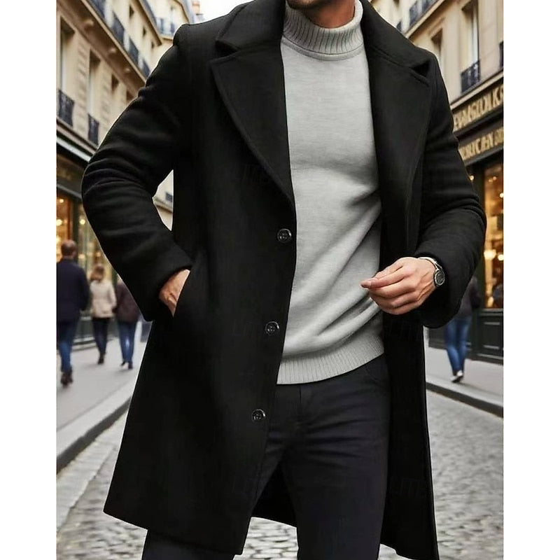 Kessoro men's classic long tailored overcoat in dark grey, black and red