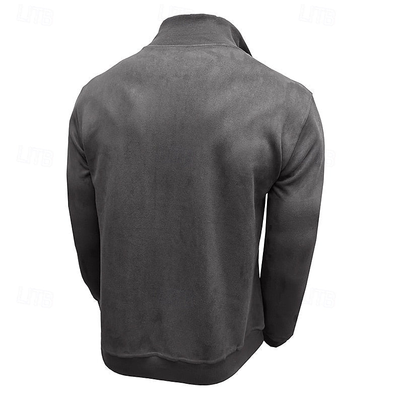 Kessoro men's quarter-zip stand-collar sweatshirt in royal blue, grey, brown, black and army green