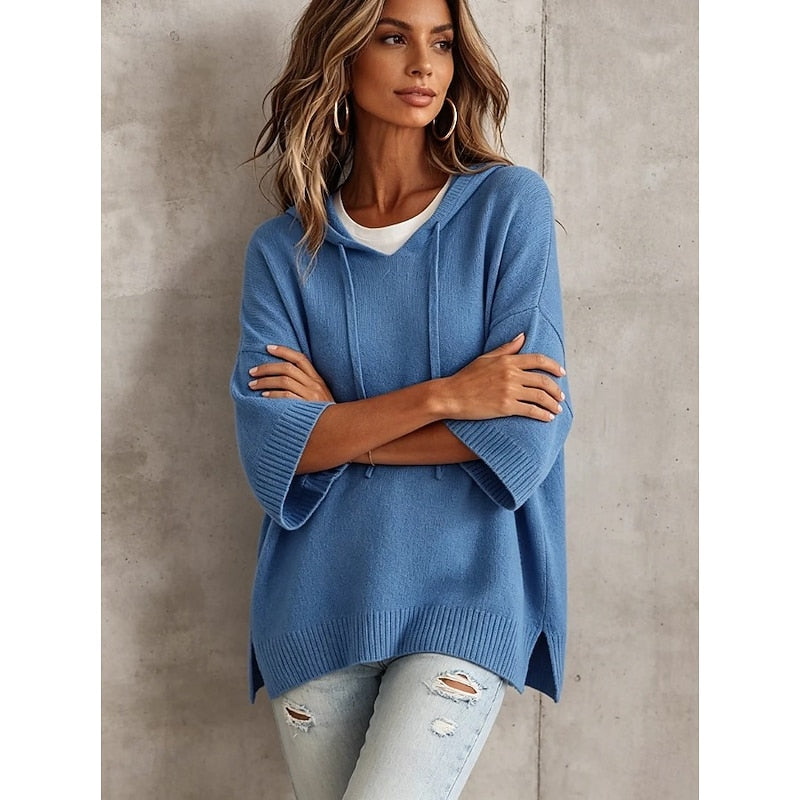 Kessoro relaxed hooded knit sweater for women in Dark Gray, view 2