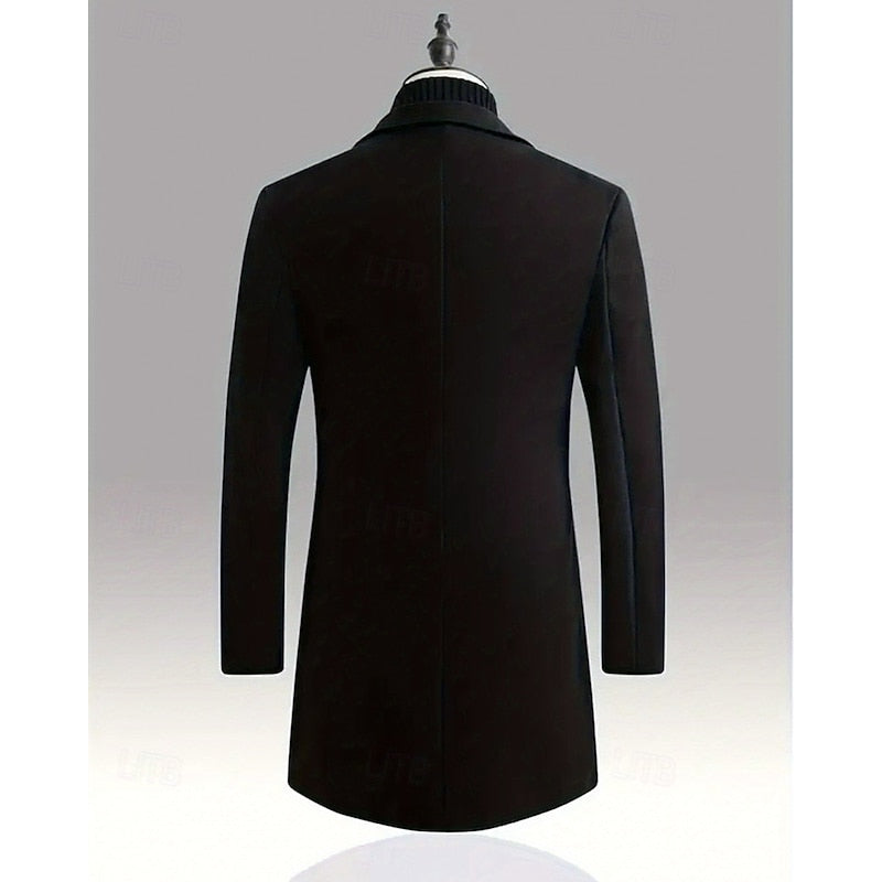 Kessoro men's classic long tailored overcoat in dark grey, black and red