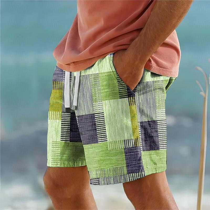 Kessoro men's patchwork drawstring vacation swim shorts in khaki, blue, green and grey, men's swimwear — view 3 of 4