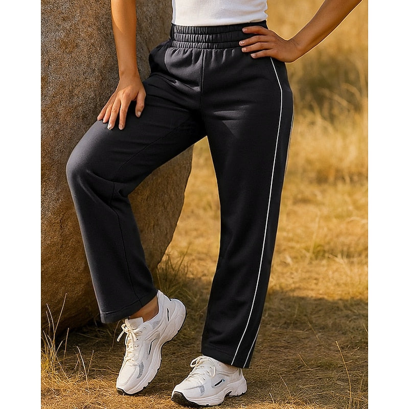 Kessoro women's relaxed side-stripe straight-leg joggers in wine, black or pink