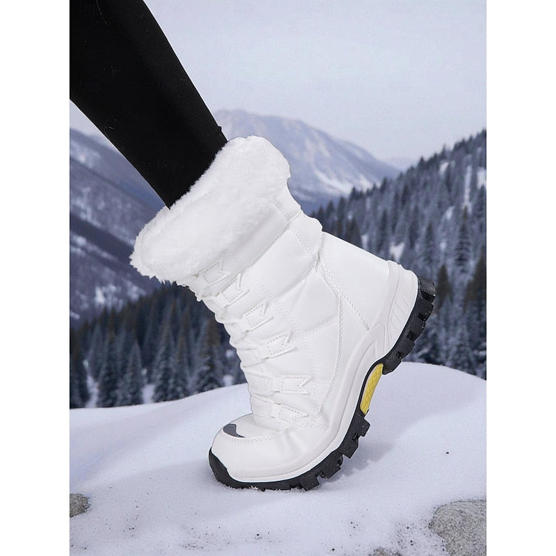 Kessoro women's plush lined lace-up winter snow boots in white and black - view 3