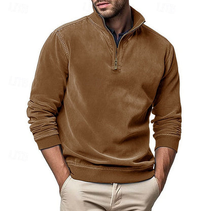 Kessoro men's quarter-zip stand-collar sweatshirt in royal blue, grey, brown, black and army green