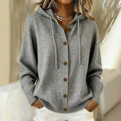 Kessoro hooded button down drawstring cardigan for women, view 3