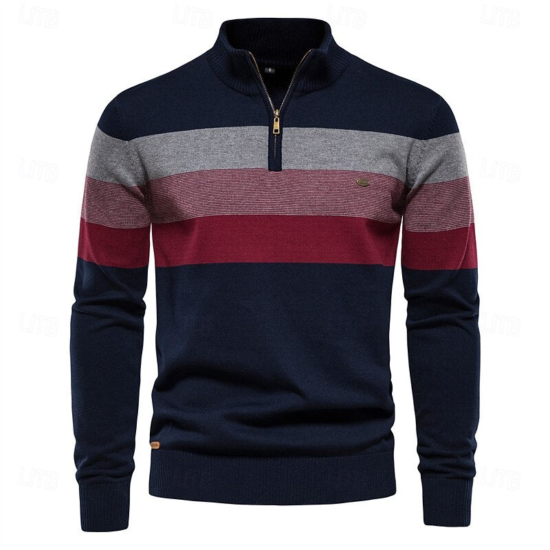 Kessoro quarter-zip ribbed knit sweater for men in Dark Navy, view 1