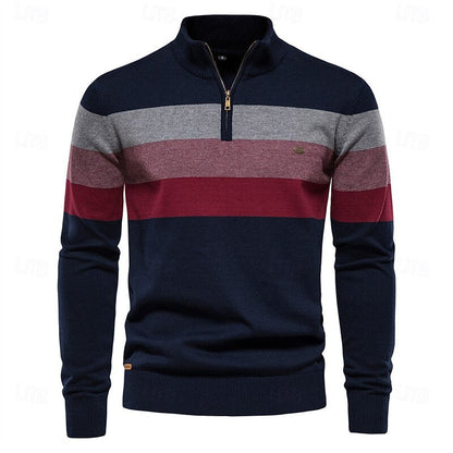 Kessoro quarter-zip ribbed knit sweater for men in Dark Navy, view 1