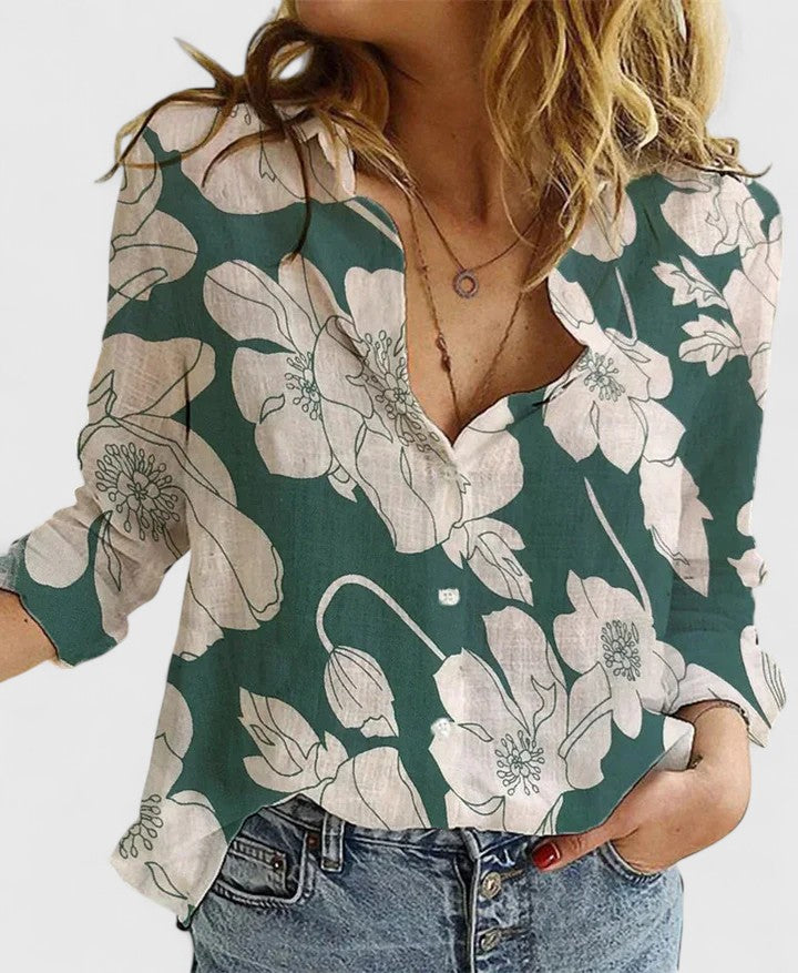 Kessoro women's relaxed-fit collared button-up blouse in black, white, blue and pastel tones, view 11
