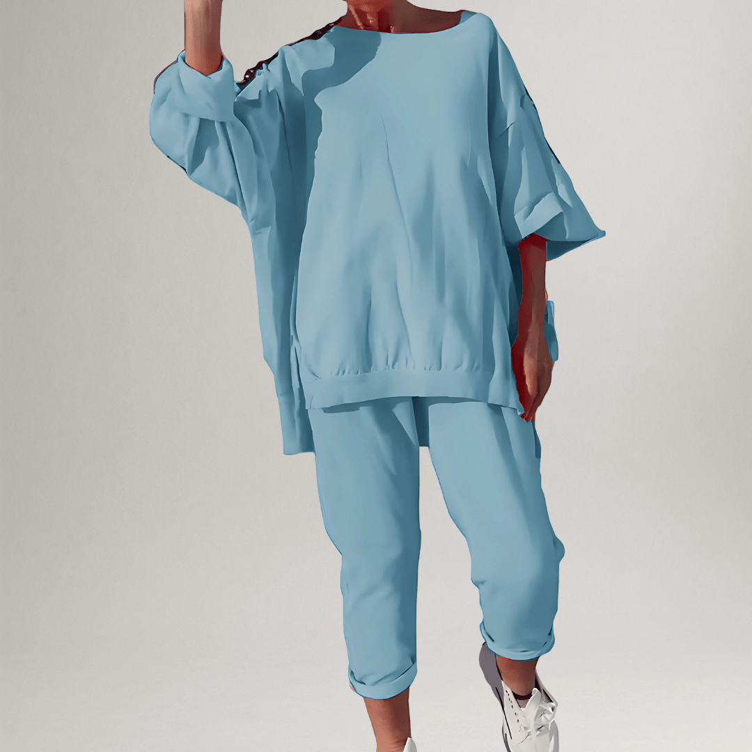 Kessoro women's oversized casual lounge set in pink, light blue, gray, black, yellow, light green and purple