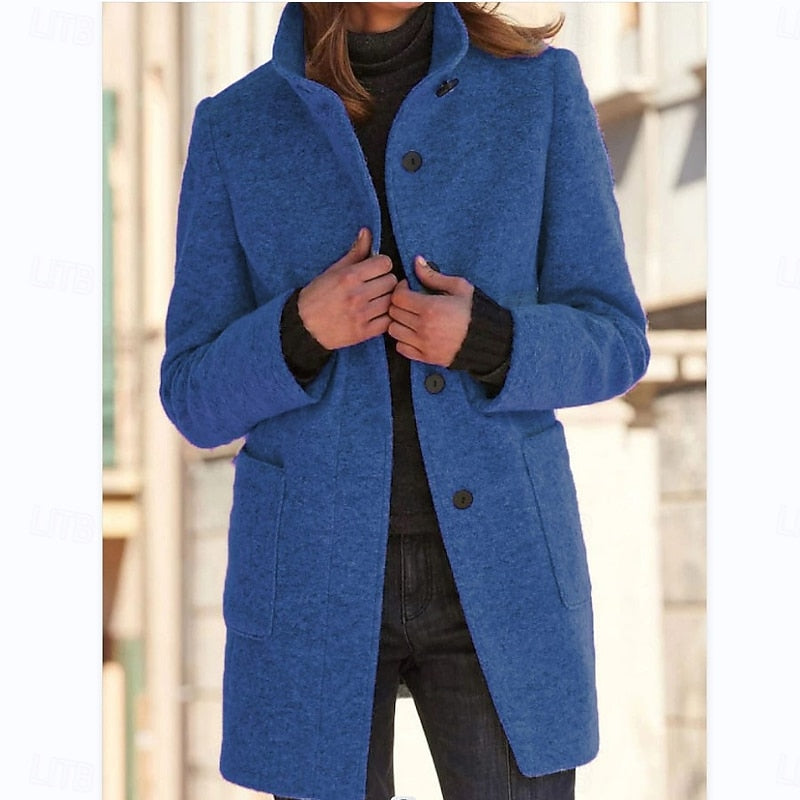 Kessoro women's refined stand-collar tailored coat in blue, light purple, dark green and black