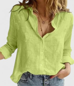 Kessoro women's relaxed-fit collared button-up blouse in black, white, blue and pastel tones, view 7