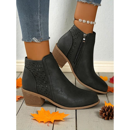Kessoro women's cutout side-zip low block heel ankle boots in brown, khaki, black and blue - view 11