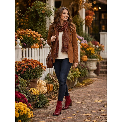 Kessoro women's stacked block heel side-zip ankle boots in wine, blue and black - view 6