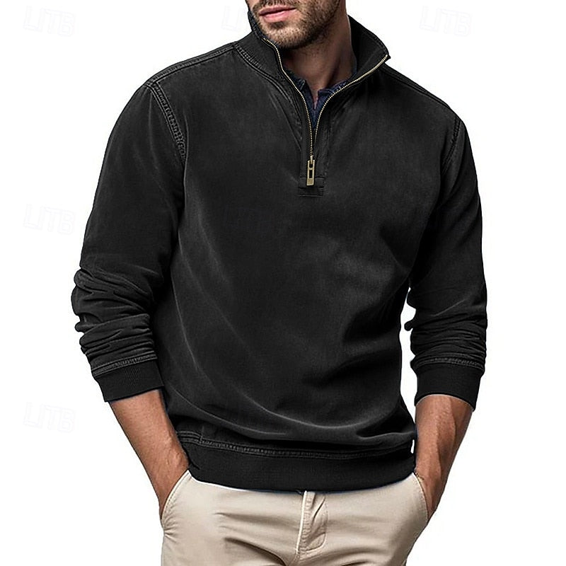 Kessoro men's quarter-zip stand-collar sweatshirt in royal blue, grey, brown, black and army green