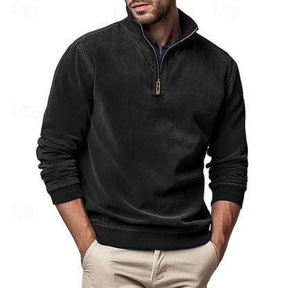 Kessoro men's quarter-zip stand-collar sweatshirt in royal blue, grey, brown, black and army green