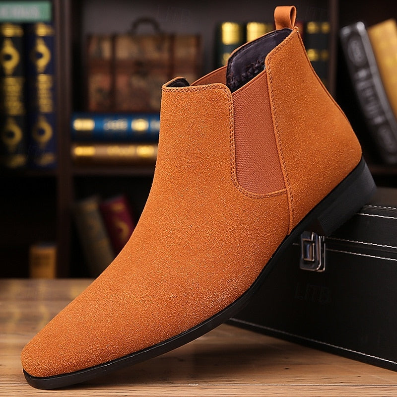 Kessoro men's classic elastic side panel ankle Chelsea boots in red brown, coffee, black, beige and blue - view 1