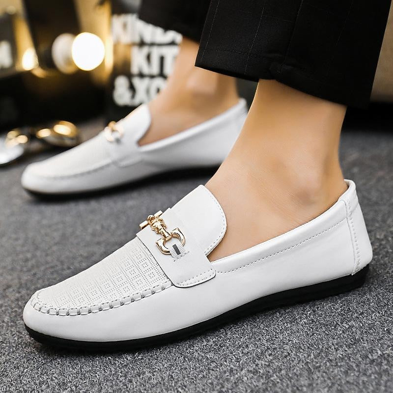 Kessoro men's refined slip-on bit loafers in black, white and yellow - product view 6