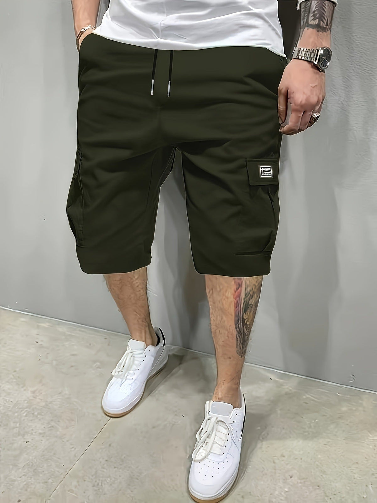 Kessoro men's relaxed drawstring cargo shorts in black, olive green, khaki, brown and grey
