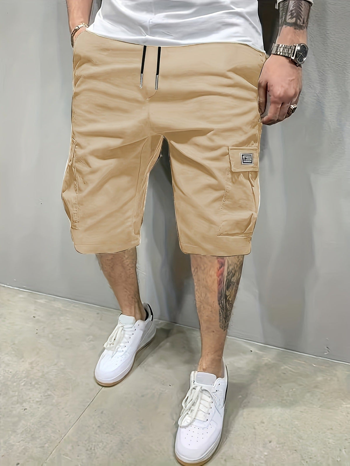 Kessoro men's relaxed drawstring cargo shorts in black, olive green, khaki, brown and grey