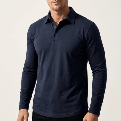 Kessoro men's long-sleeve collared stretch polo in blue, black, brown, grey and green