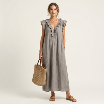 Kessoro women's ruffle V-neck flowing maxi dress in bright and neutral colourways, women's dresses — view 1 of 15