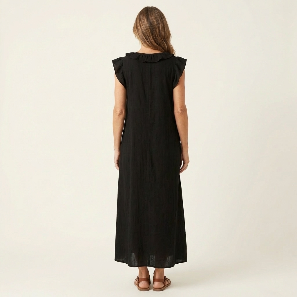 Kessoro women's ruffle V-neck flowing maxi dress in bright and neutral colourways, women's dresses — view 10 of 15