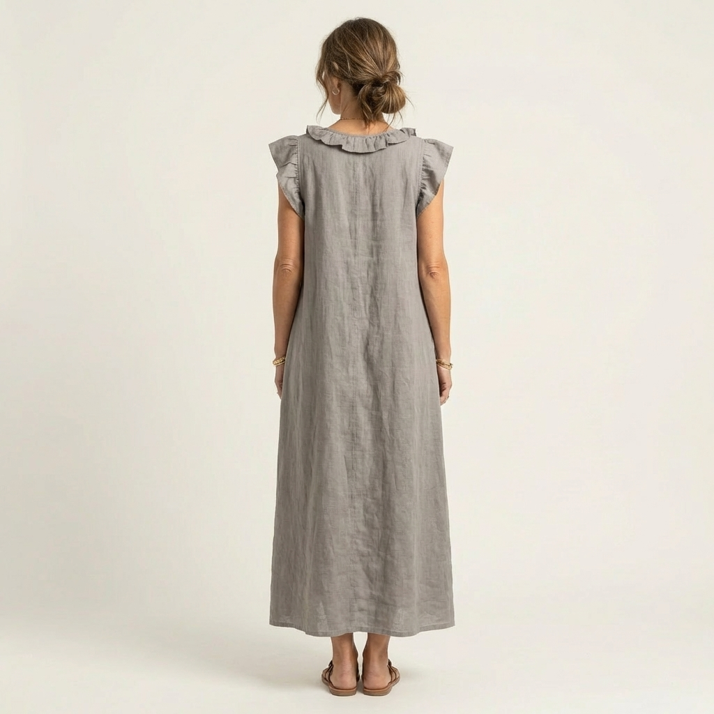 Kessoro women's ruffle V-neck flowing maxi dress in bright and neutral colourways, women's dresses — view 2 of 15