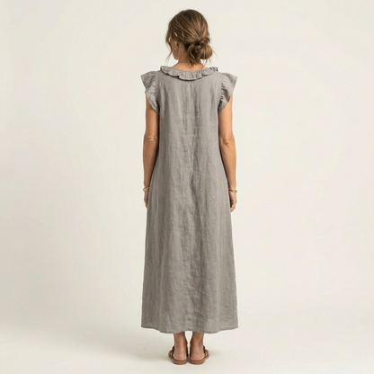 Kessoro women's ruffle V-neck flowing maxi dress in bright and neutral colourways, women's dresses — view 2 of 15