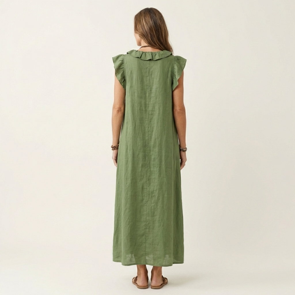 Kessoro women's ruffle V-neck flowing maxi dress in bright and neutral colourways, women's dresses — view 6 of 15