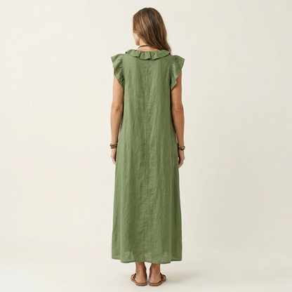 Kessoro women's ruffle V-neck flowing maxi dress in bright and neutral colourways, women's dresses — view 6 of 15