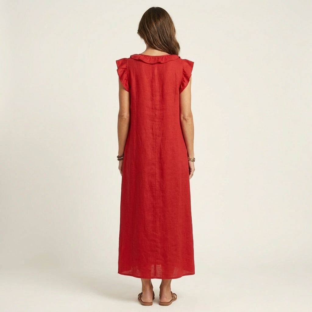 Kessoro women's ruffle V-neck flowing maxi dress in bright and neutral colourways, women's dresses — view 4 of 15