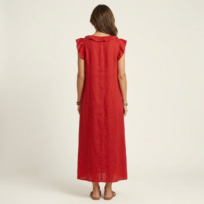 Kessoro women's ruffle V-neck flowing maxi dress in bright and neutral colourways, women's dresses — view 4 of 15