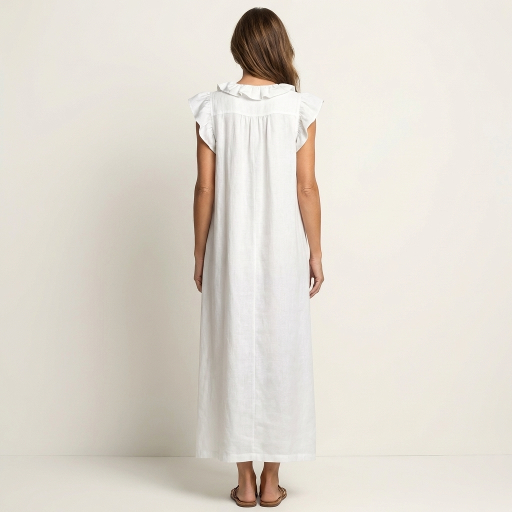 Kessoro women's ruffle V-neck flowing maxi dress in bright and neutral colourways, women's dresses — view 12 of 15