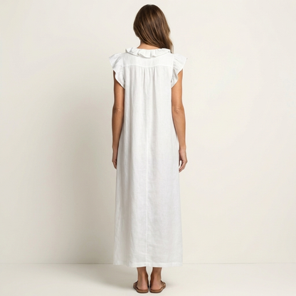 Kessoro women's ruffle V-neck flowing maxi dress in bright and neutral colourways, women's dresses — view 12 of 15