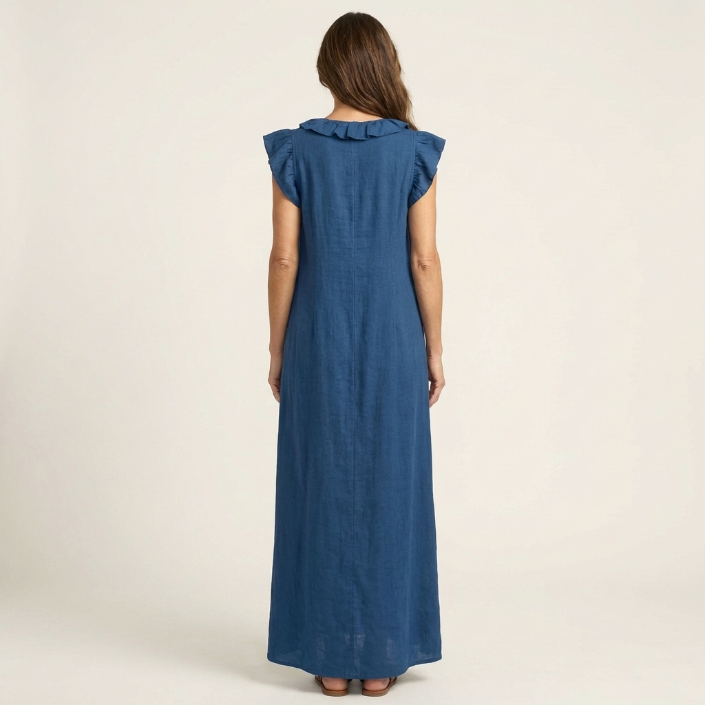 Kessoro women's ruffle V-neck flowing maxi dress in bright and neutral colourways, women's dresses — view 8 of 15