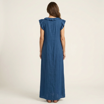 Kessoro women's ruffle V-neck flowing maxi dress in bright and neutral colourways, women's dresses — view 8 of 15