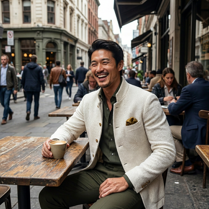 Kessoro Men's Single-Breasted Cotton-Blend Cardigan