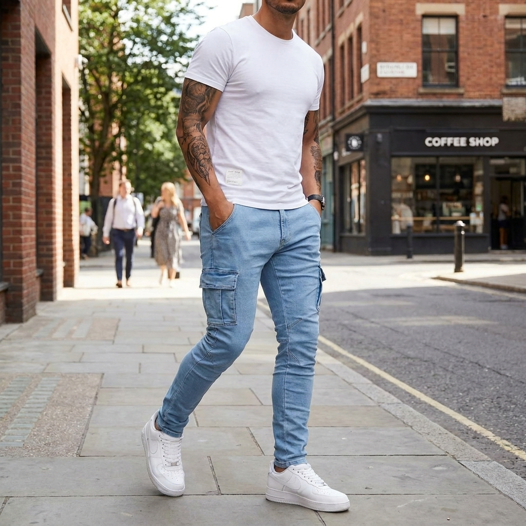 Kessoro Men's Relaxed Straight Grey Wash Denim Jeans
